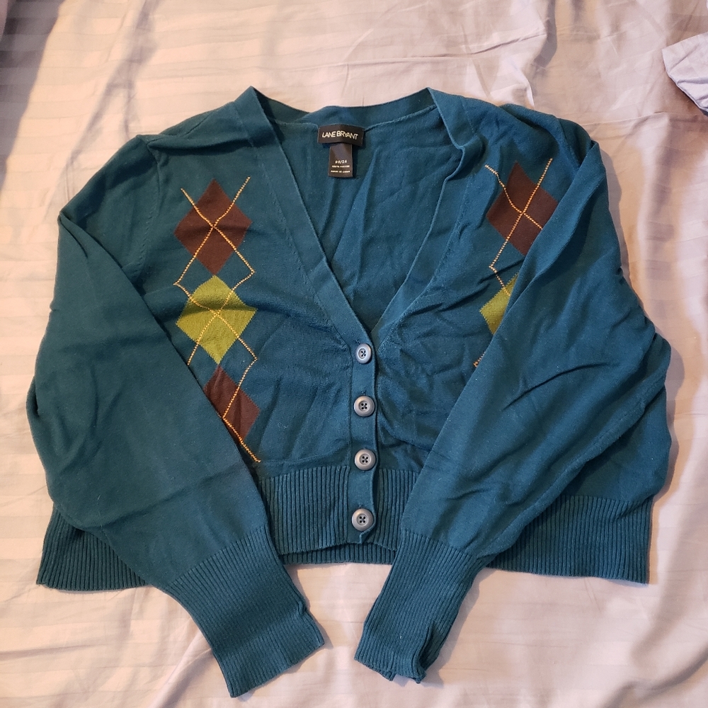 Lane Bryant argyle button up shrug, Size 22/24